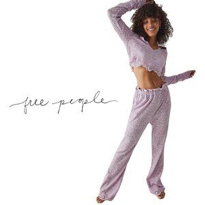 Free People NWT Cloud Ride Lace Cropped Lounge Set - Lilac Purple - Size Medium